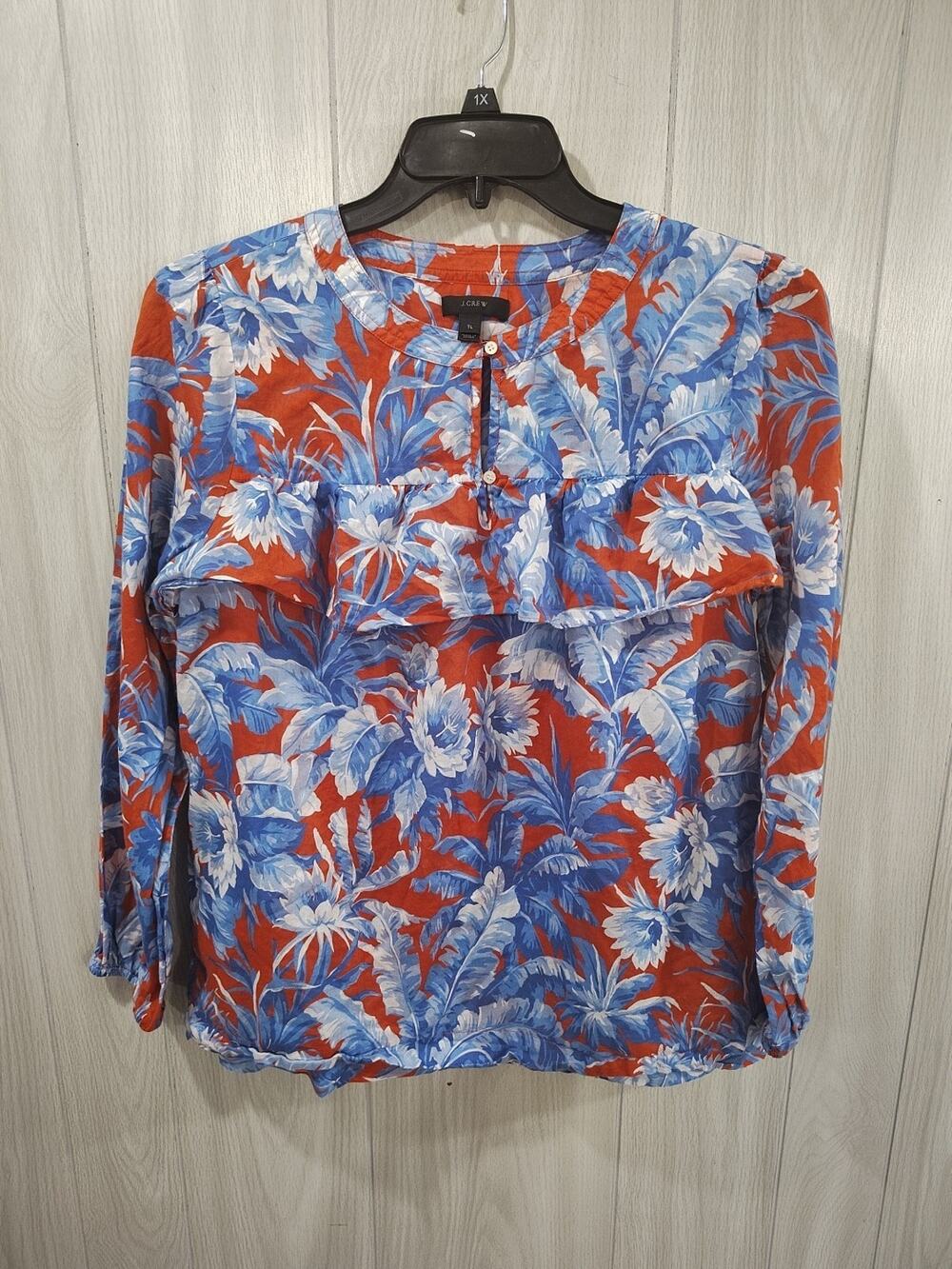 J. Crew Ratti Rio Floral Popover Print Shirt Top Size TL Cruise Beach Tropical